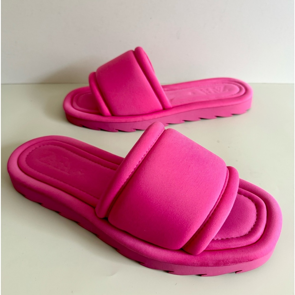 Zara hot pink quilted padded slide sandals Sz 40/10
